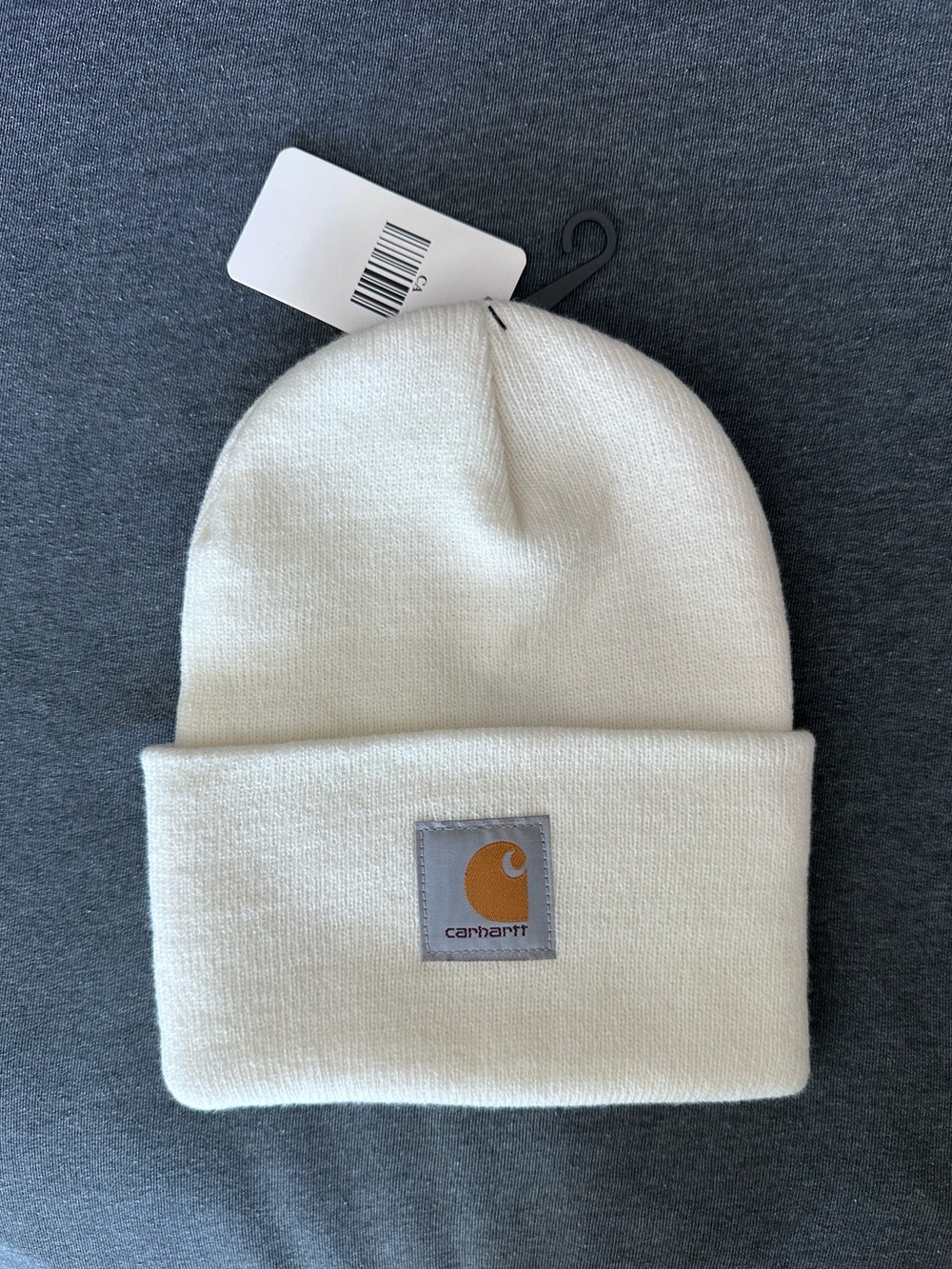Carhartt A18 Knit Cuffed Beanie with Logo Patch - Winter White / Cream